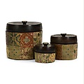 Set of 3 Multi-Sized Barberry Handpainted Storage Canisters with Lids