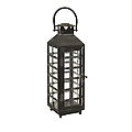 20" Mission Style Weathered Black Pillar Candle Lantern with Latch Door