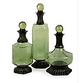 Set of 3 Emerald Green Glass Serving Decanter Vessels