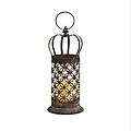 17.75" Wrought Iron &amp; Glass Finial Style Table Top Pillar Candle Lantern