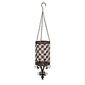 25.75" Hanging Wrought Iron and Glass Finial Style Pillar Candle Lantern