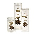 Set of 3 Modern Rustic Nature Inspired Pinecone and Glass Pillar Candle Holders