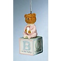 Baby Girls Block With Bear Christmas Ornament