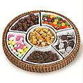 Pack of 2 Ceramic Divided Serving Tray Rattan Baskets 13.5"