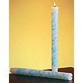 Club Pack of 12 Ivory and  Aqua Blue Vine Almond Scented Taper Candles 10"