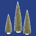 Set of 3 Flocked Olive Green Artificial Mini Village Christmas Trees - Unlit