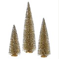 Set of 3 Whimsical Gold Glitter Artificial Mini Village Christmas Trees - Unlit
