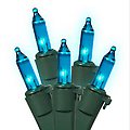 Set of 35 Blue Mini Christmas Lights - Green Wire