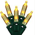 Set of 50 Transparent Gold Mini Christmas Lights - Green Wire