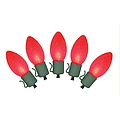 Set of 10 Battery Operated Sugared Red LED C7 Christmas Lights - Green Wire