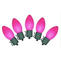 Set of 10 Battery Operated Sugared Pink LED C7 Christmas Lights - Green Wire