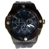 Mens Fashion Watch Brushed Black Case with Black Silicone Band