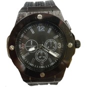 Mens Fashion Watch Brushed Black Case with Black Silicone Band