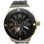 Mens Fashion Watch Brushed Silver Case with Black Silicone Band