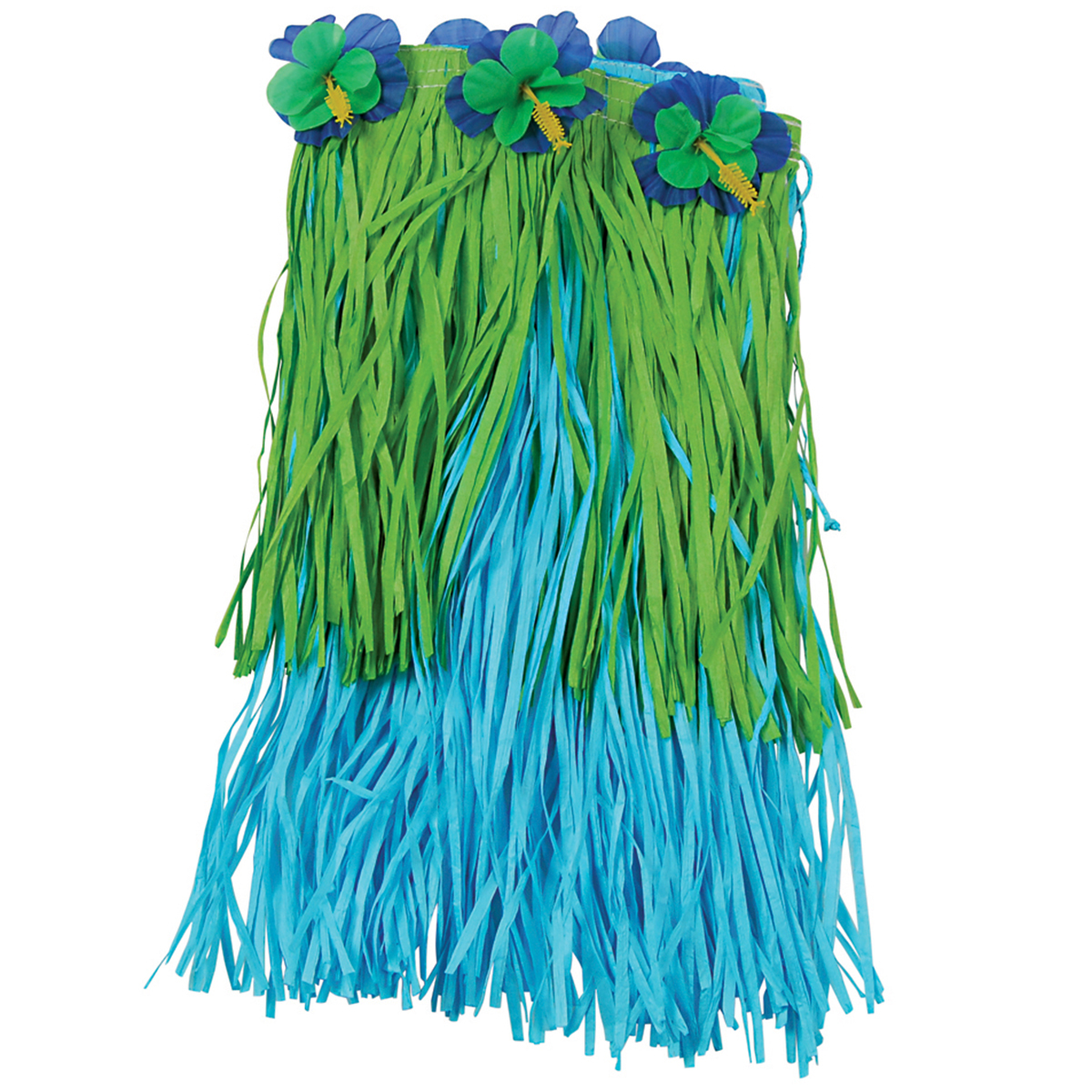Wholesale Blue & Green Hula Skirt With Flowers - Child Size(18x.55)