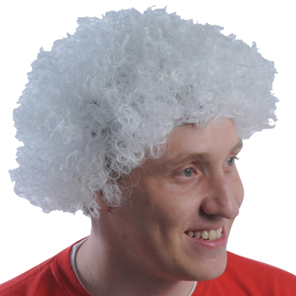 blue and white afro wig