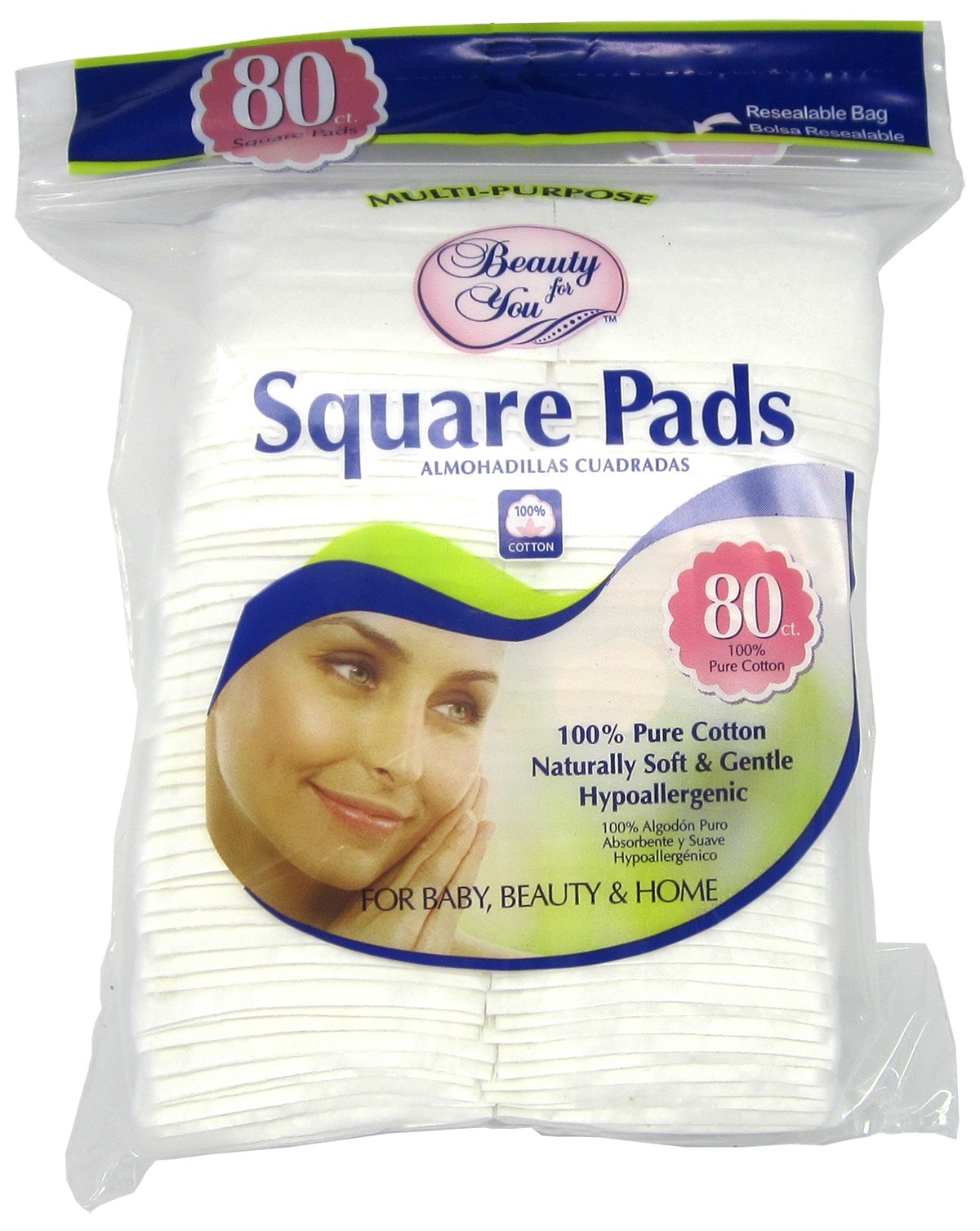 Wholesale Cotton Pads Square, 80 Pack, Hypoallergenic DollarDays
