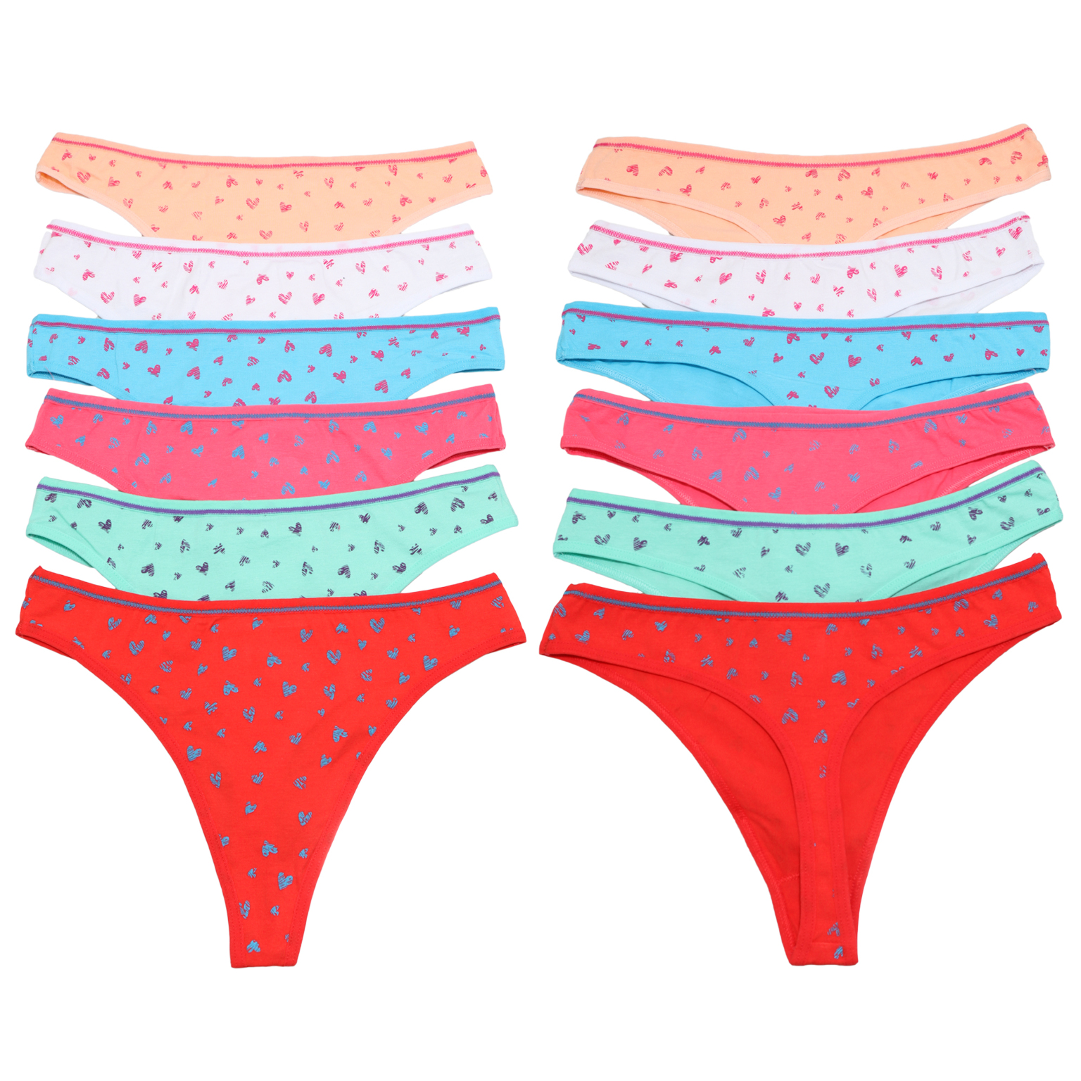 Cotton Thongs with Heart Pattern Design Assorted Colors Sizes