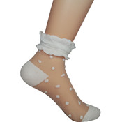 Sheer Crew Sock w/Stitched Pattern and Trim- White