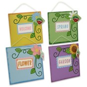 Plaque Sign with Flower, Wooden 8" Assorted