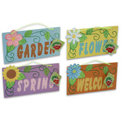 Plaque with Flowers, Wooden 9" Assorted