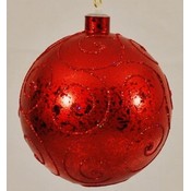 120Mm Ball Ornament Red W/ Red Glitter