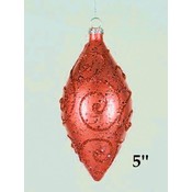 5" Teardrop Ornament Red W/ Red Glitter