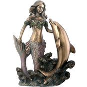 7.5" Statue Mermaid With Dolphin