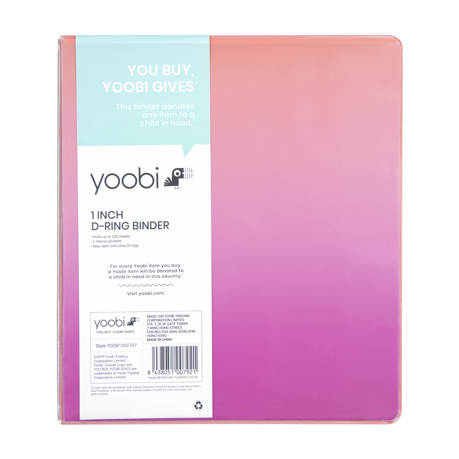 Wholesale Yoobi 1" D Ring Binder - Coral Ombre | DollarDays