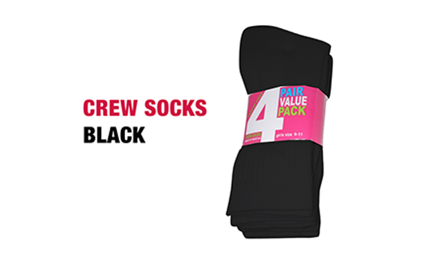 Wholesale Girl's Black Crew Socks 4 Pairs Size 68 DollarDays
