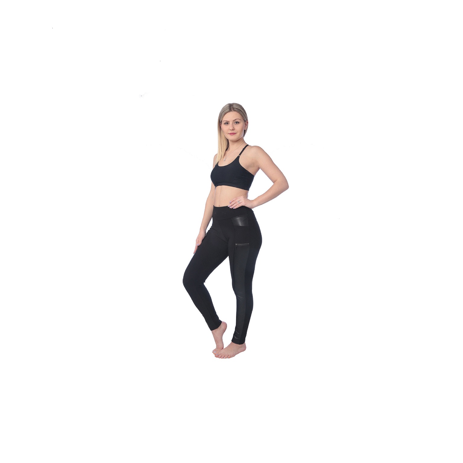 Bulk Women's Sport Leggings Black, 1 Zip Pocket, Large DollarDays
