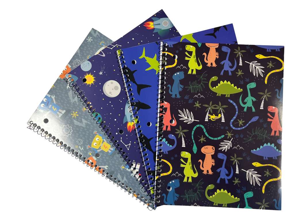 Wholesale One Subject Notebooks, Dino Designs, Wide Ruled