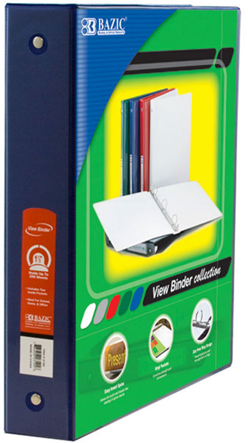 Wholesale Bazic 1.5" Blue 3-Ring View Binder W / 2-Pockets(12x$1.76)