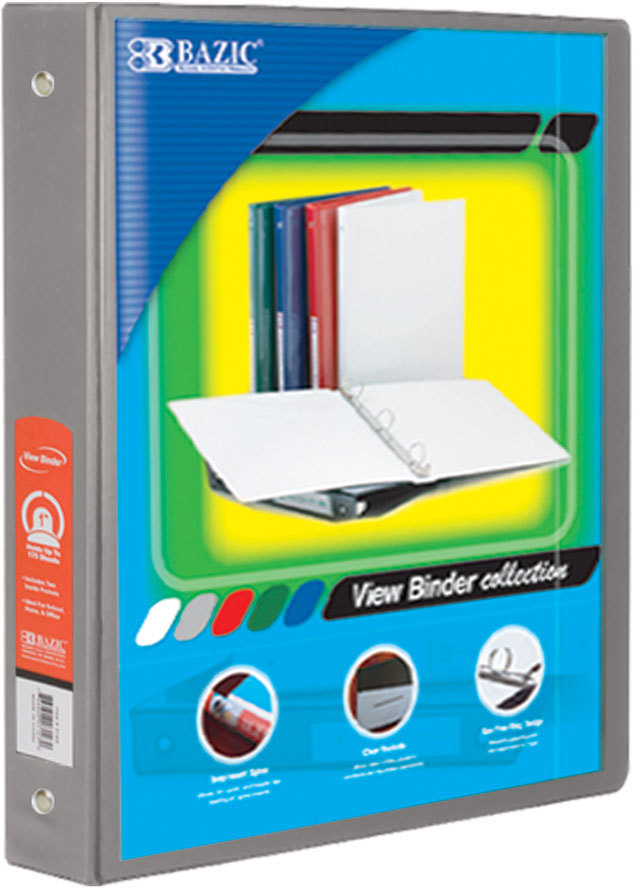 Bazic 4141  BAZIC 1.5" Grey 3-Ring View Binder w/2-Pockets Case of 12