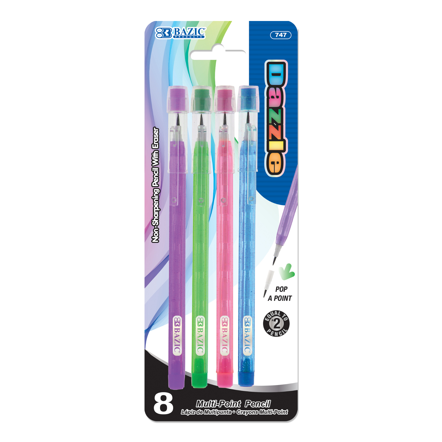 Wholesale Bazic Transparent Multi-Point Pencil (8 / Pack)(24x$0.95)