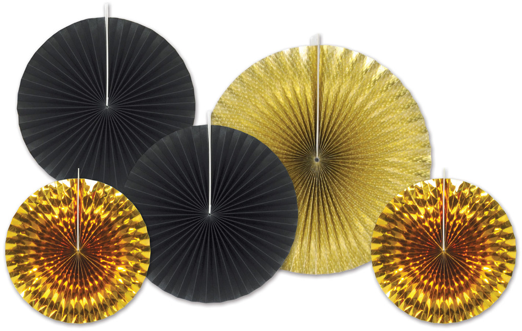 Assorted Paper & Foil Decorative Fans - Assorted Black & Gol(12x$5.24)