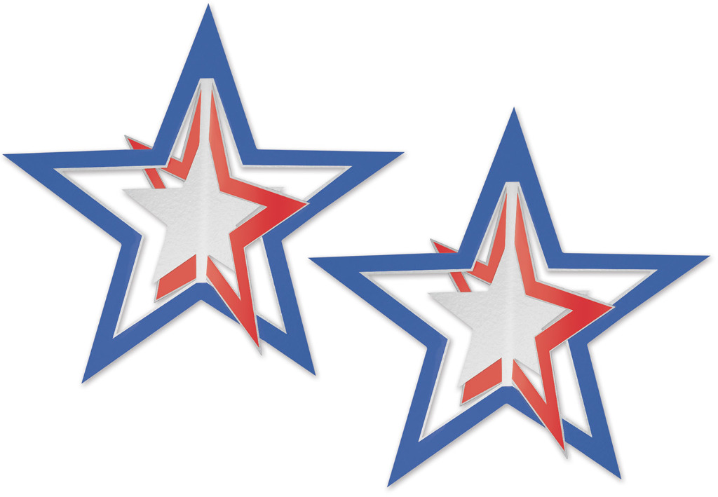 Packaged 3-D Foil Hanging Stars - Red, Silver, Blue(24x$3.00)