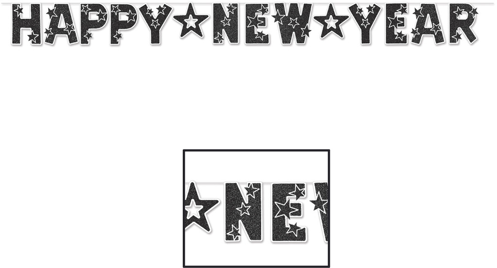 Wholesale Glittered Happy New Year Streamer - Black & White(12x$6.75)