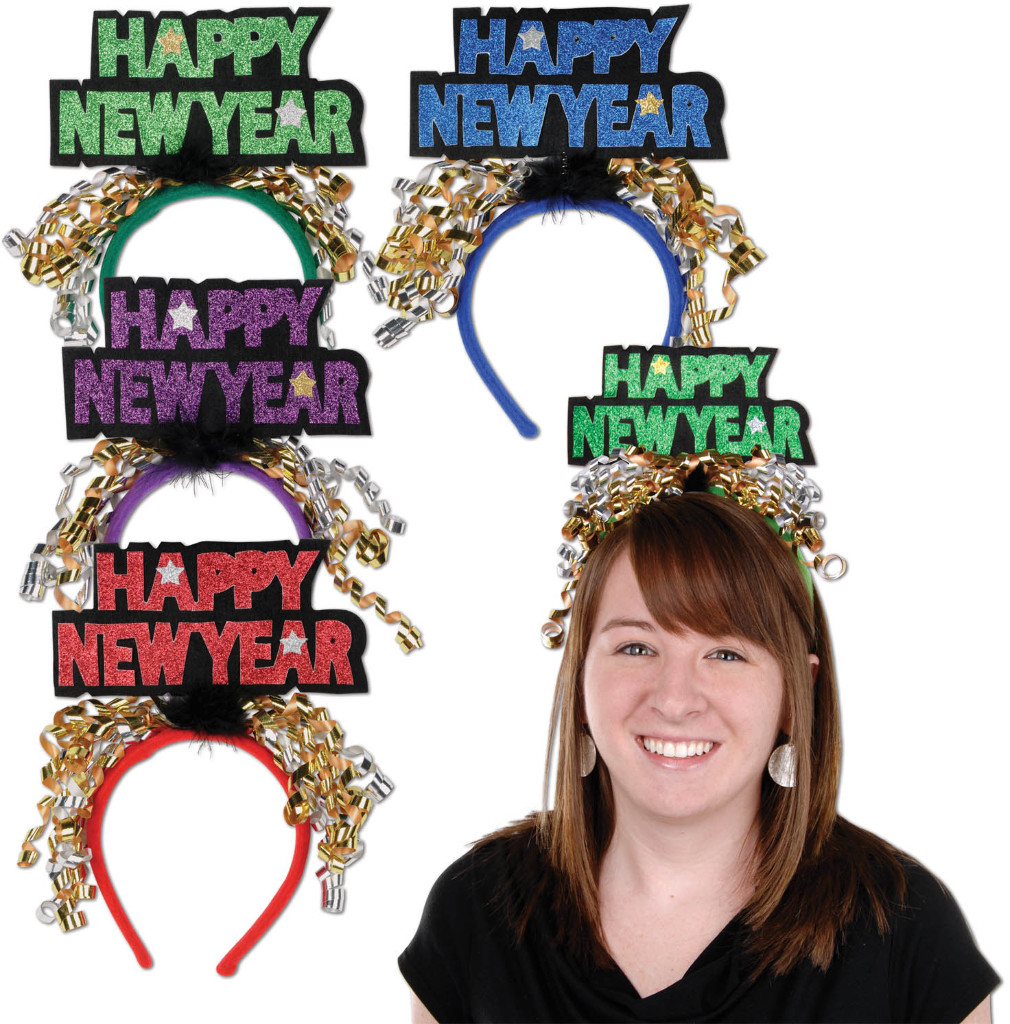 Wholesale Glittered Happy New Year Headbands(12x$6.36)