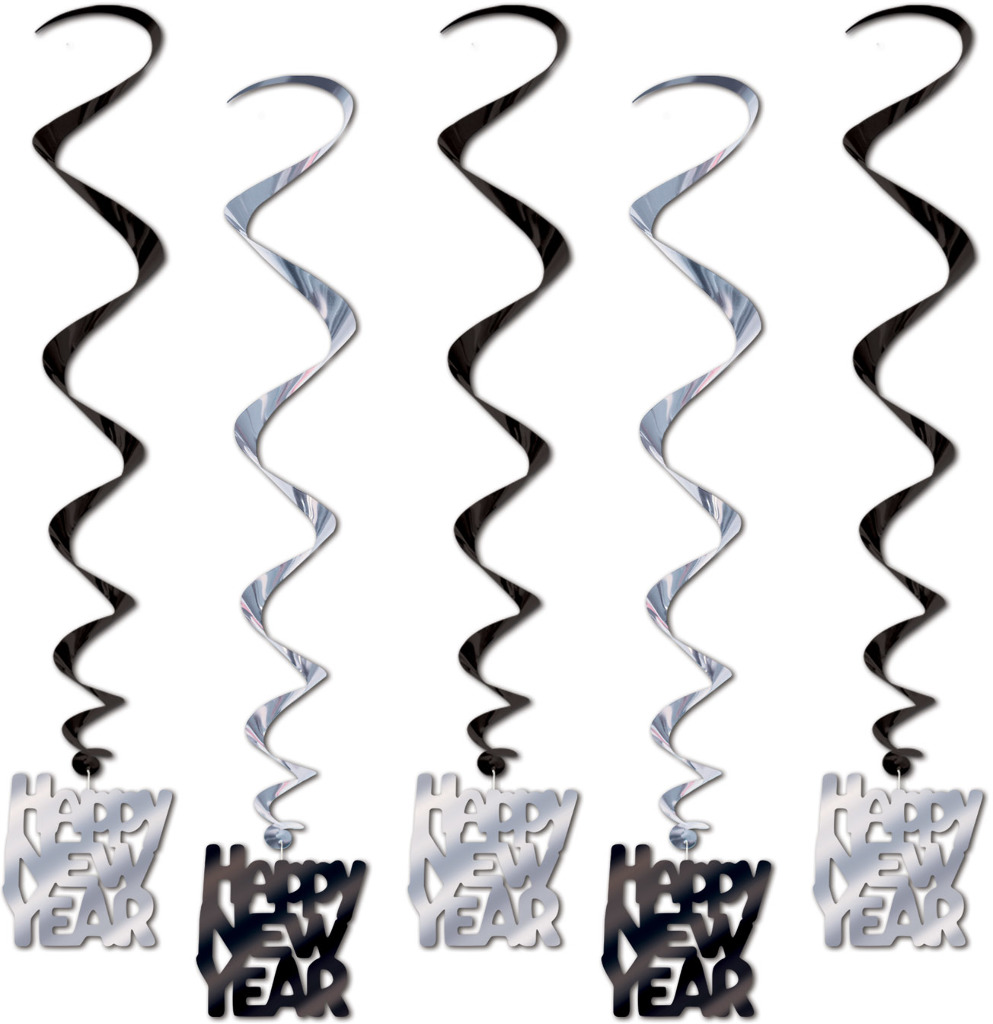 Besitle 33" Happy New Year Whirls, 2 Packs of 5 By Beistle in Black
