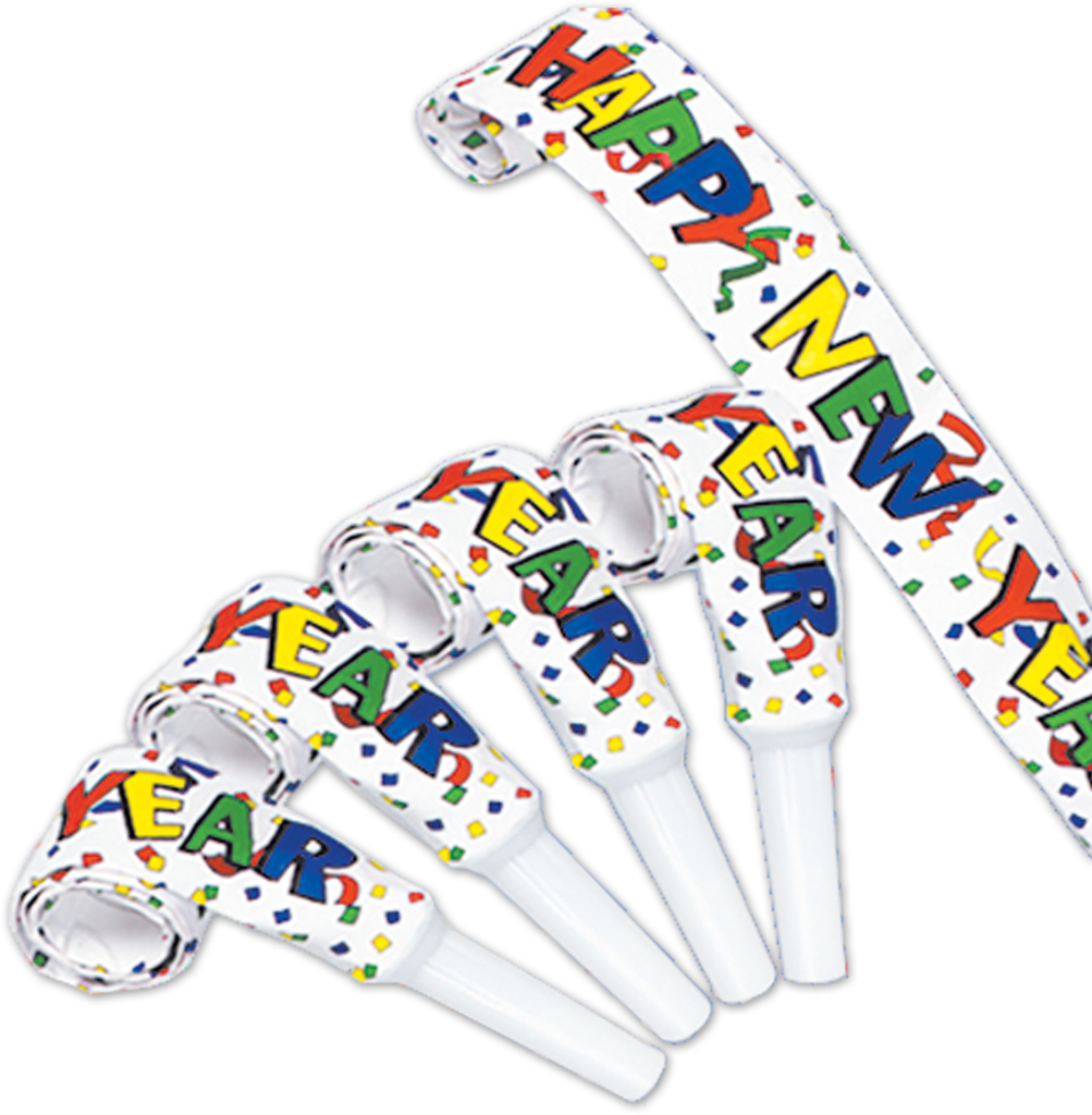Beistle 88016 - Packaged Happy New Year Blowouts - 16 Inches - Pack of 48