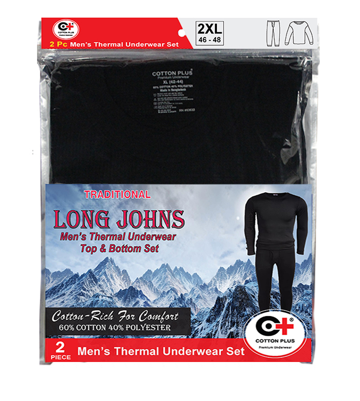 Wholesale Men's Thermal Underwear Set - Black, 2X | DollarDays