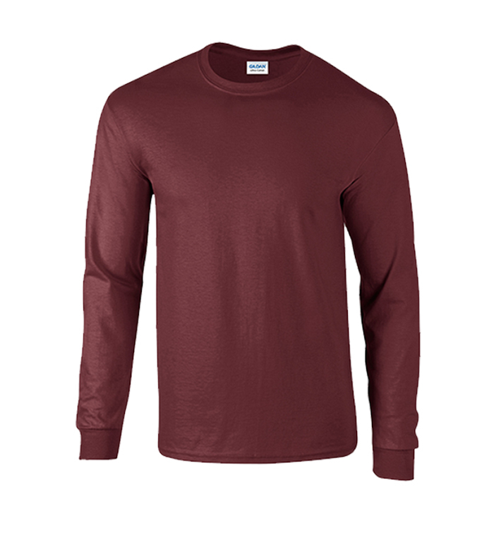 Wholesale Irregular Gildan Long-sleeved T-Shirt - Maroon, XL