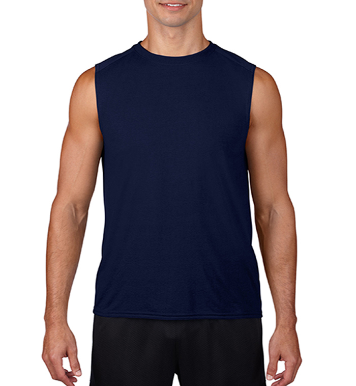 Wholesale Gildan Irregular Men's Sleeveless T Shirt - Navy, XL