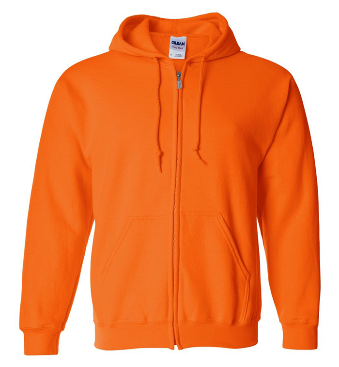 Wholesale Irregular Gildan Zip Hoodies - Safety Orange, Large (SKU ...