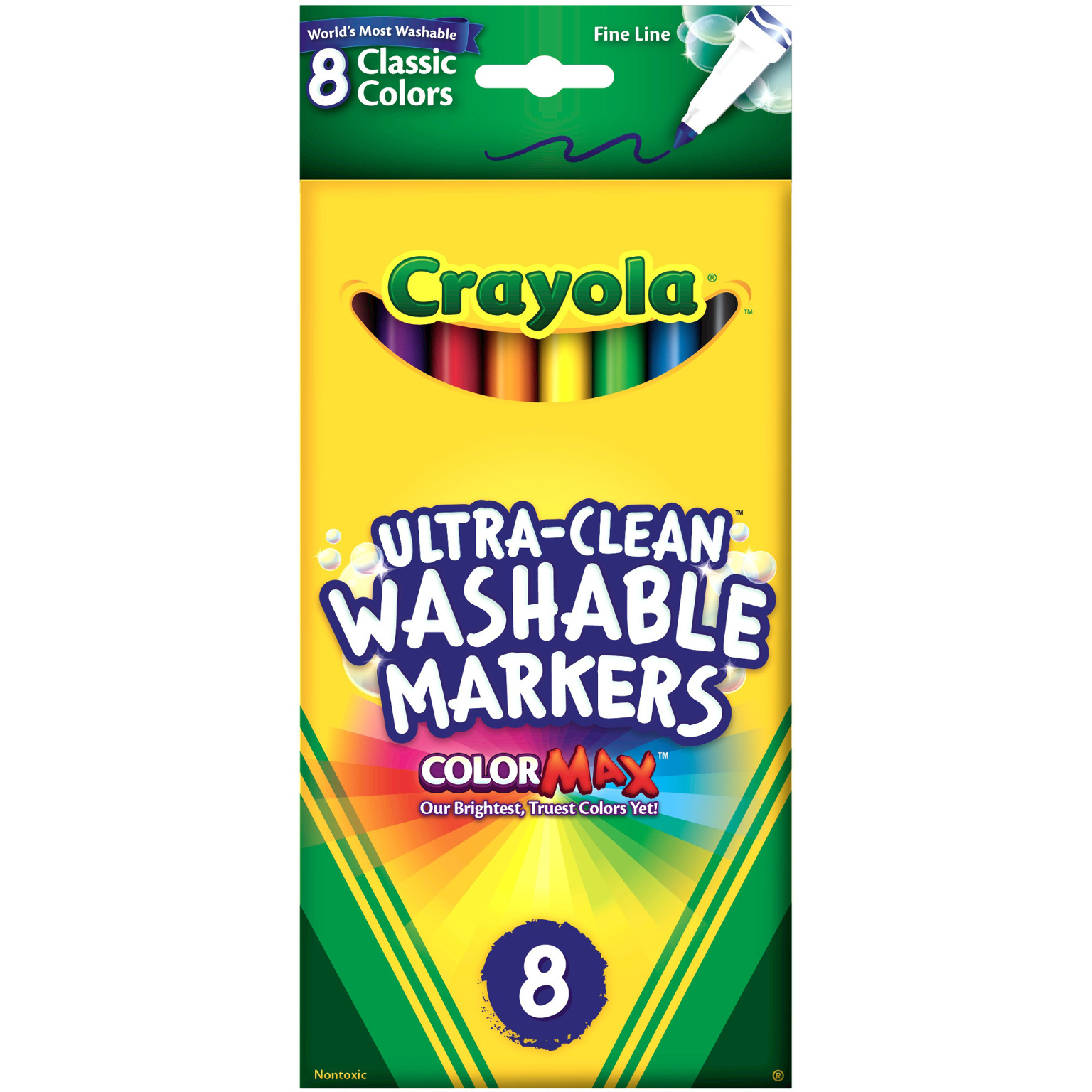 Crayola® Ultra-Clean Washable Color Markers, Thin Line, Assorted Classic Colors, Box Of 8