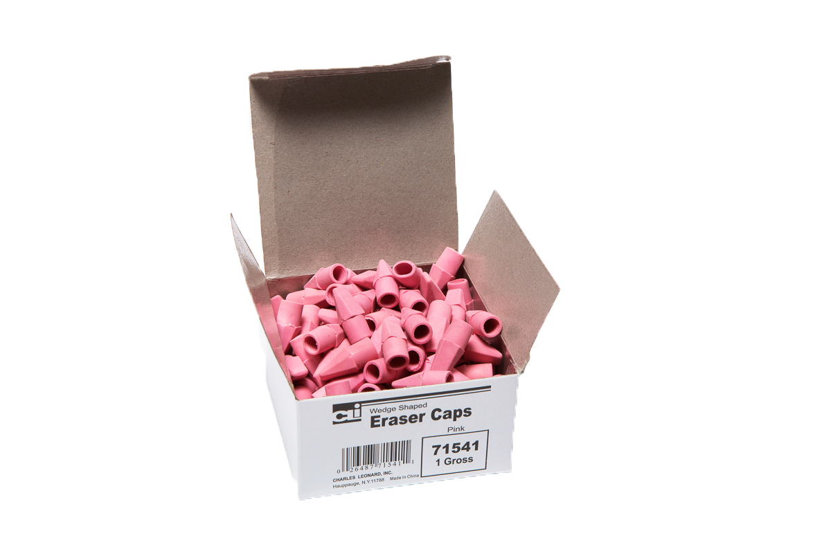 Wholesale Pencil Wedge Eraser Caps, Pink, 144 / Box(48x$2.81)