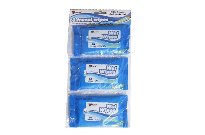 Wholesale 3-Pack Travel Wet Wipes 10 Count(48x$1.29)