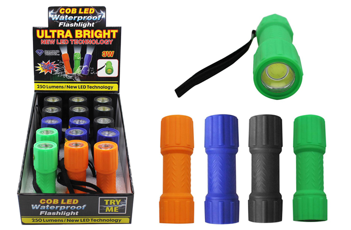 2125467 COB LED Waterproof Flashlights, Assorted Colors case of 120