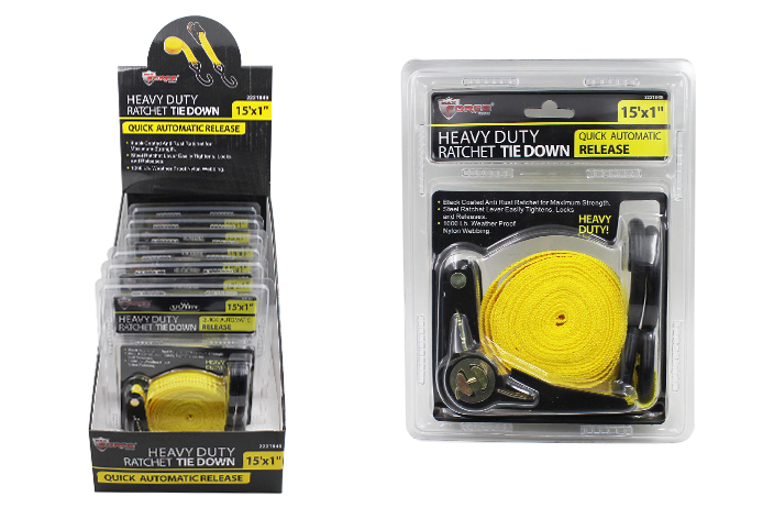 2128634 Heavy Duty Ratchet Tie Downs, Assorted case of 24